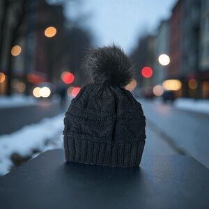 Altar'd State Black Knit Pom-Pom Hat